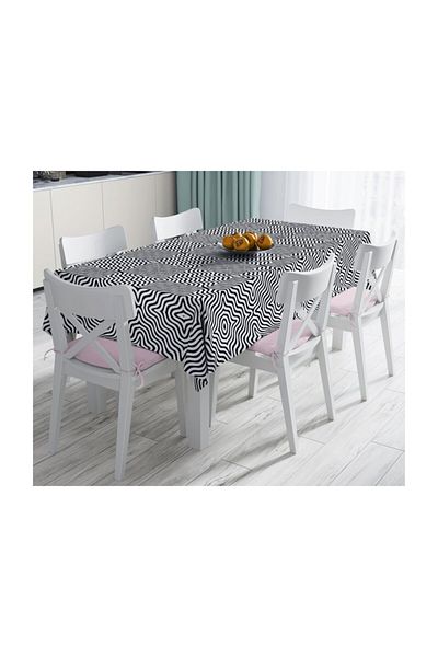 Realhomes Față de masă decorativă anti-pete cu linii geometrice negre special concepute-140x220 cm