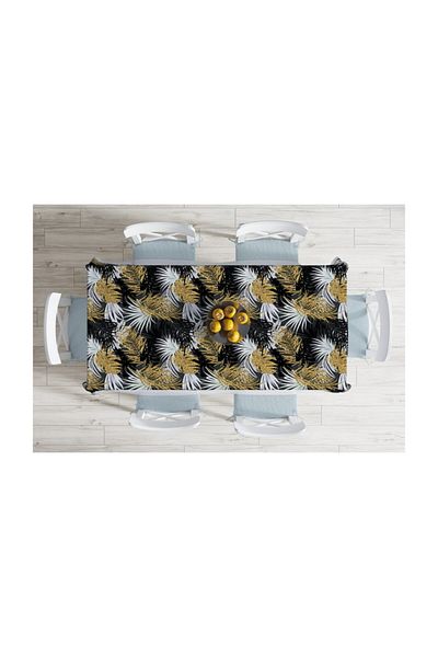 Realhomes Frunze de palmier pe podea neagră Design special Față de masă rezistentă la pete-140x220 cm