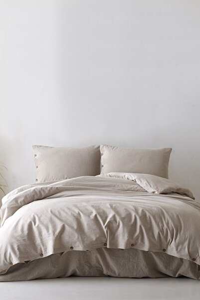 Berolige طقم غطاء لحاف بني - 100% قطن، مقاس كبير، قميص مخطط مطلي بخيوط