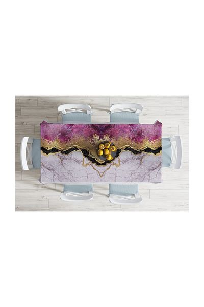 Realhomes Fata de Masa Moderna Rezistenta la Pete Cu Motiv Auriu Alb Prune-140x220 Cm