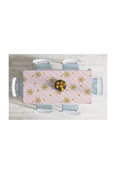 Realhomes Față de masă cu design special, rezistentă la pete, cu detaliu fulg de zăpadă pe podea roz - 140 X 180 cm