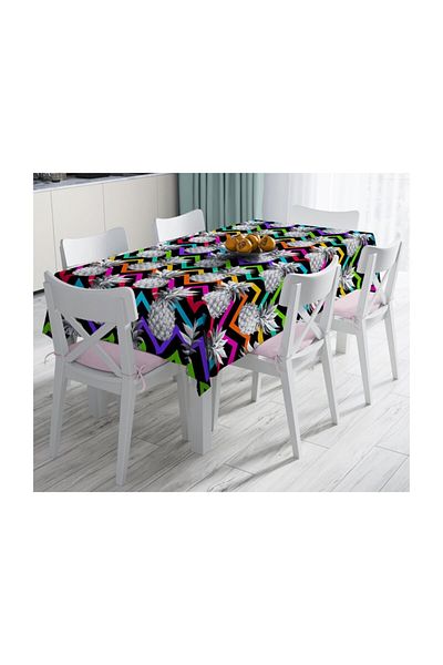 Realhomes Față de masă neagră, rezistentă la pete, cu model în zig-zag, cu model de ananas-140x260 cm