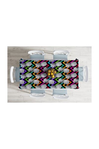 Realhomes Față de masă neagră, rezistentă la pete, cu model în zig-zag, cu model de ananas-140x260 cm