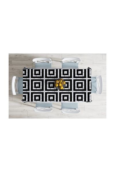 Realhomes Față de masă neagră, cu model geometric, rezistentă la pete, cu podea de marmură - 140 X 180 cm