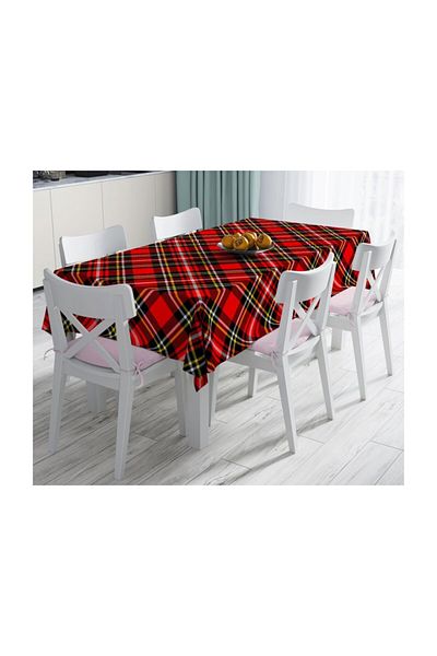 Realhomes Față de masă decorativă rezistentă la pete cu model în carouri cu fundal roșu-140x220 cm