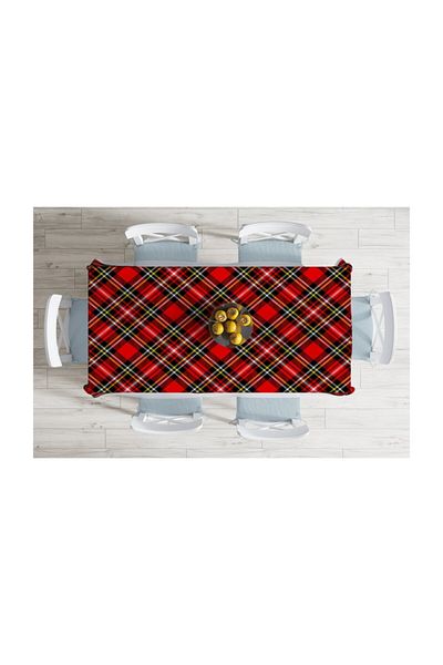 Realhomes Față de masă decorativă rezistentă la pete cu model în carouri cu fundal roșu-140x220 cm