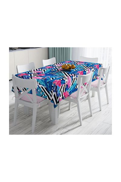 Realhomes Față de masă cu design geometric, albastru, roz, flamingo, imprimată digitală, rezistentă la pete - 140 X 180 cm