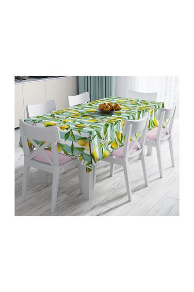 Realhomes Green Striped Lemon Patterned Digital Printed Decorative Stain Resistant Tablecloth-120x140 cm