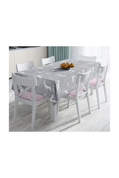 Realhomes Stain-Proof Tablecloth with Gray Floor Deers and Snowflakes Design-120x140cm