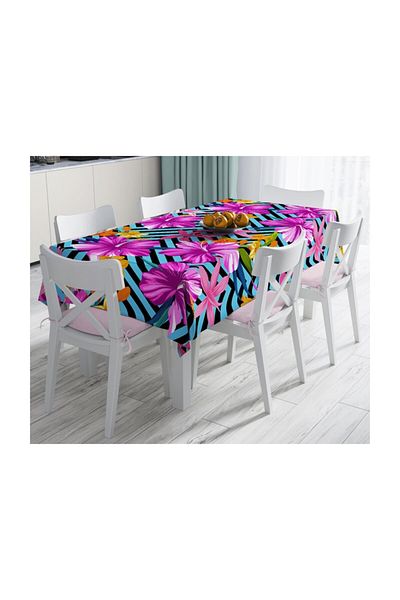 Realhomes Fata De Masa Rezistenta La Pete Cu Flori Geometrice Albastre Design Modern-140x260 Cm