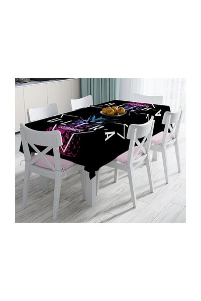 Realhomes Ultra Summer Design Modern Stain Resistant Tablecloth with Black Background-140x260 cm