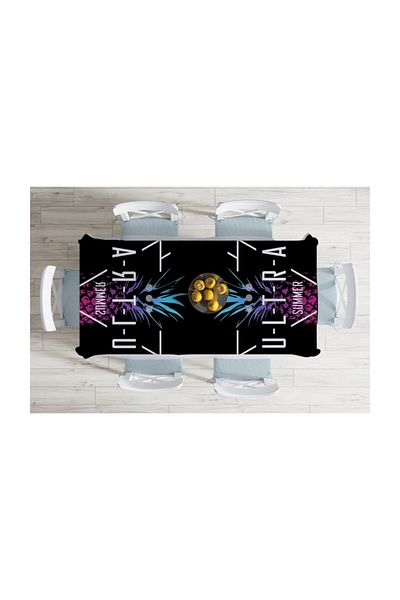 Realhomes Ultra Summer Design Modern Stain Resistant Tablecloth with Black Background-140x260 cm