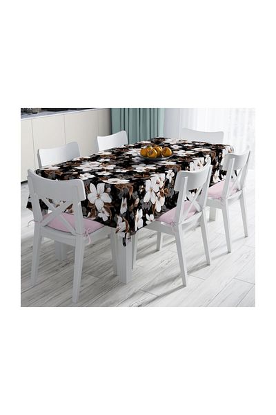 Realhomes 3D Flowers on Black Floor Themed Modern Stain Resistant Tablecloth-120x140 cm