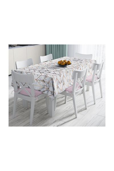 Realhomes Față de masă modernă rezistentă la pete cu model geometric cu podea de marmură-140x260 cm