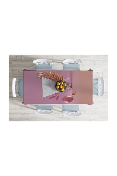 Realhomes Față de masă modernă rezistentă la pete cu podea roz și motiv de marmură triunghi - 140 X 180 cm