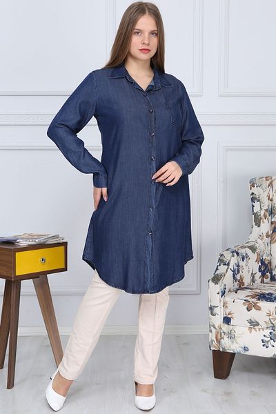 Gül Moda Blugi cu tunică de mărime mare albastră de damă G013