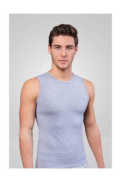 Berrak Men's Gray 3 Pieces Lycra Single Jersey Sleeveless Crew Neck Undershirt 1026