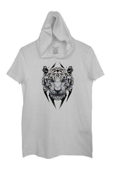 Raf Coll Tricou alb cu glugă imprimat