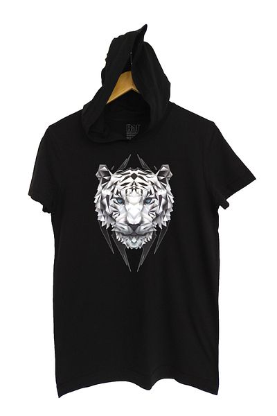 Raf Coll Tricou negru cu glugă cu imprimeu unisex