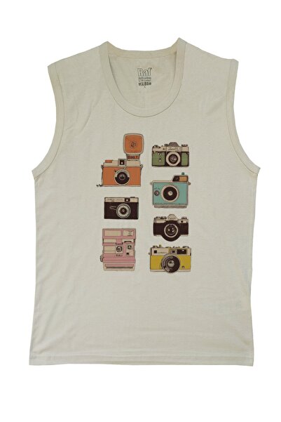 Raf Coll Ανδρικό μπλουζάκι με εμπριμέ αμάνικο πέτρινο χρώμα