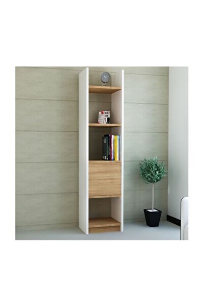 BMdekor Kitaplık Elips 103 Tekli Beyaz Teak