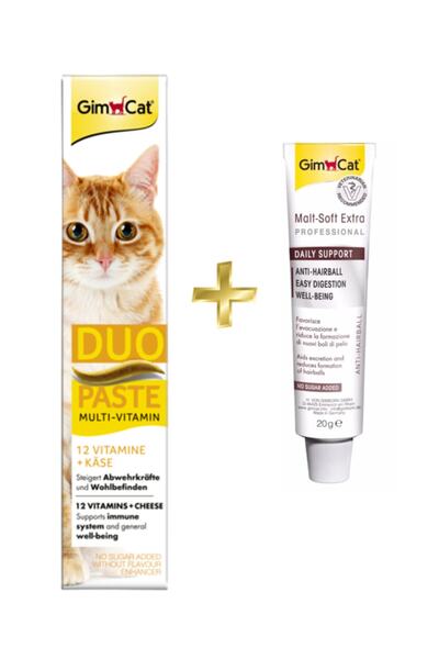Gimcat Duo Paste Peynirli Vitamin Paste 50gr + Anti-hairball Malt Kedi Tüy Yumağı Macunu 20gr