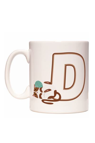 Rock'n Fox Letter D Naughty Cat Initial Design Coffee Mug Cup