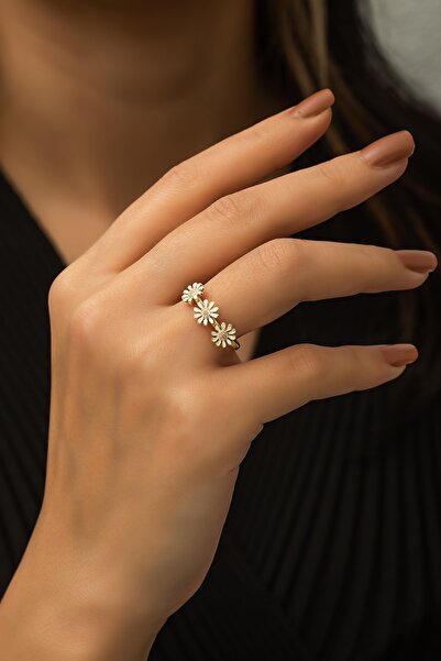 Papatya Silver Papatya Ahengi Üç Sıra Yüzük 14 Ayar Altın Kaplama 925 Ayar Gümüş