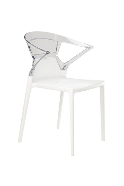 Papatya Ego Plastik Koltuk - Beyaz Gövde & Transparan Şeffaf Font