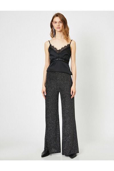 Koton Women's Black Wide Leg Trousers 0YAK74514FK