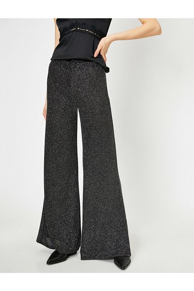 Koton Women's Black Wide Leg Trousers 0YAK74514FK
