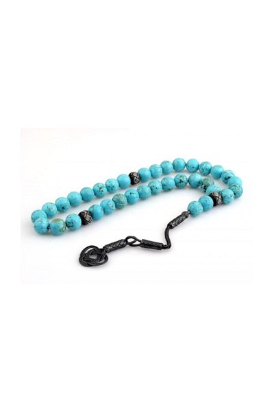 Tesbihsepetim 1000 Sterling Silver Kazazlı Turquoise Stone Rosary