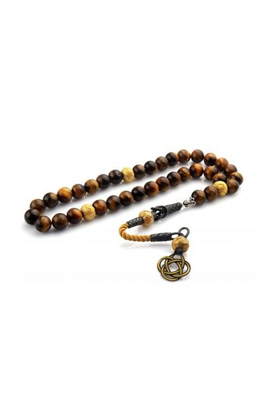 Tesbihsepetim Silver Kazaziyeli Tiger Model Rosary - Eye Stone
