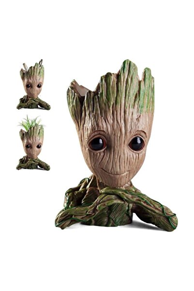 NETAVANTAJ Galaksinin Koruyucuları Baby Groot Figür Elleri Çenesinde Saksı Kalemlik Pla Büyük 15 cm