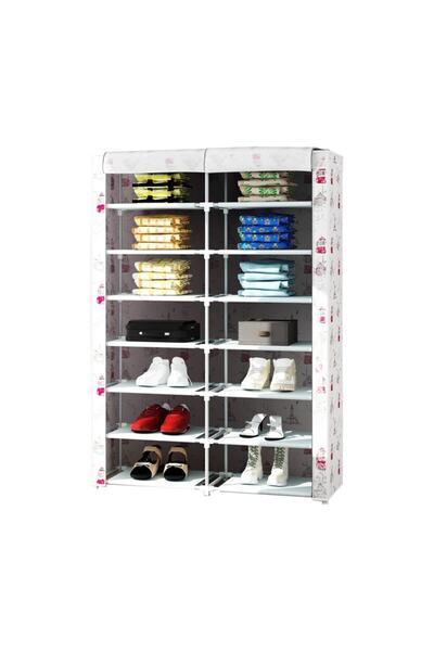 KalyonHome Iki Bölmeli Plastik Profilli Bezdolap Ve Ayakkabılık Kumaş Gardırop