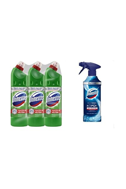 Domestos Çamaşır Suyu Dağ Esintisi 810 gr 3 lü + Hijyenik Köpük Mutfak Çamaşı...