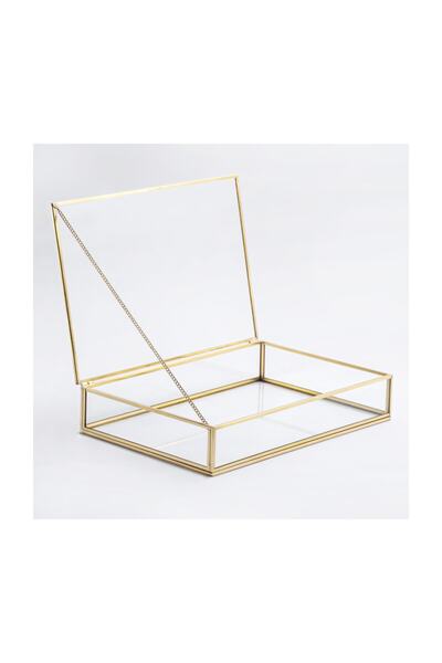 El Crea Designs 30x20x6cm Pirinç Gold Brass Cam Kapaklı Kutu Takı Aksesuar Yü...