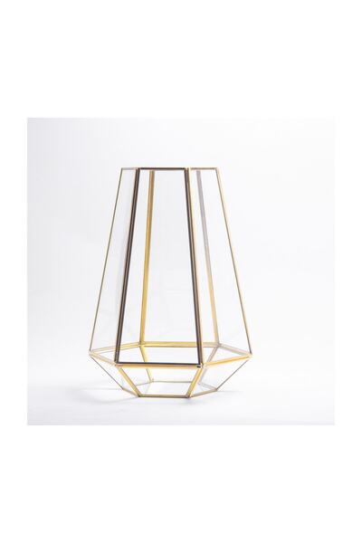 El Crea Designs 34x26x26cm Pirinç Gold Geometrik Teraryum Cam Fanus Vazo Jardinyer Organizasyon Düğün Nişan Söz