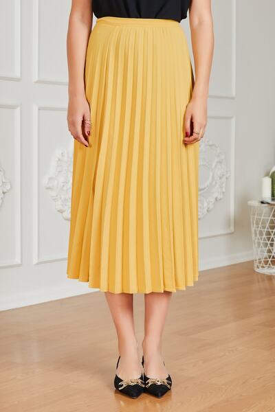 Sateen Kadın Sarı Midi Piliseli Etek STN139KET145