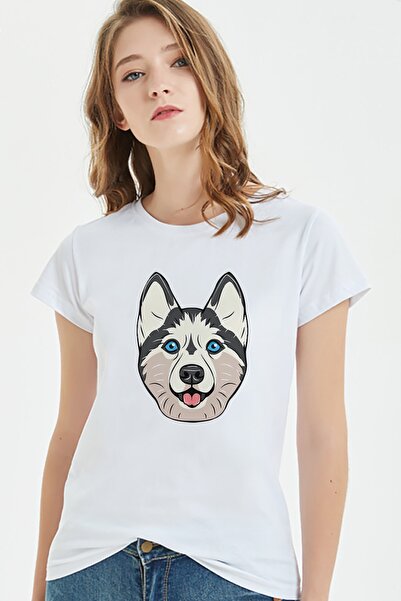 QIVI Dog Head Dog Štampano Bela ženska majica