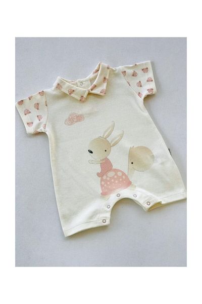 Bebitof Baby Pink Long Jumpsuit - Turtle Pattern Snap Fastener