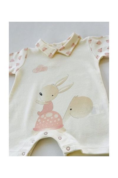 Bebitof Baby Pink Long Jumpsuit - Turtle Pattern Snap Fastener