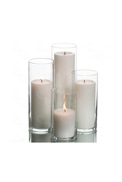 Cata 4 Boy Silindir Cam Mumluk Seti+silindir Mumlar