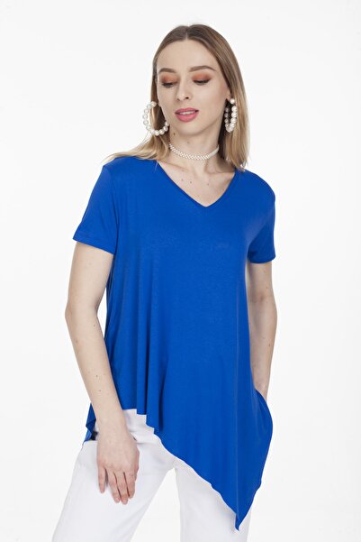 modavingo Ασύμμετρη βασική μπλούζα με λαιμόκοψη V