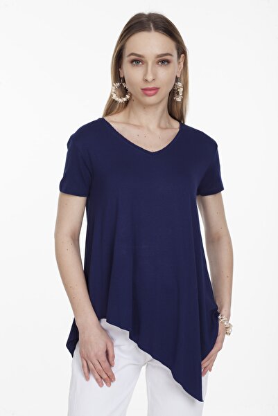 modavingo Bluză de bază asimetrică cu decolteu în V