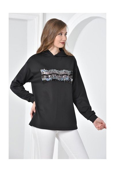 Seamoda Broderie pe față Sweat negru