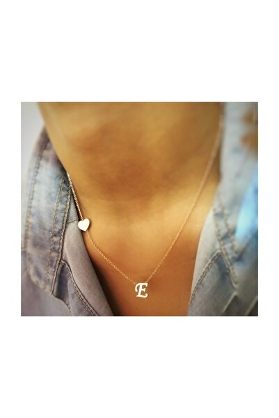 KaryaGümüş Minik Kalpli E Harfli Gümüş Kolye