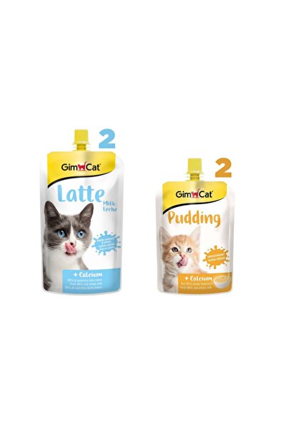 Gimcat 2 Adet Milk Latte Calcium Sıvı Kedi Sütü 200 Ml + 2 Adet Classic Kalsiyum Kedi Pudingi 150 Gr