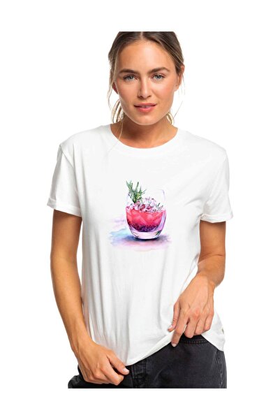 QIVI Ženska bela majica sa akvarelnim koktelom