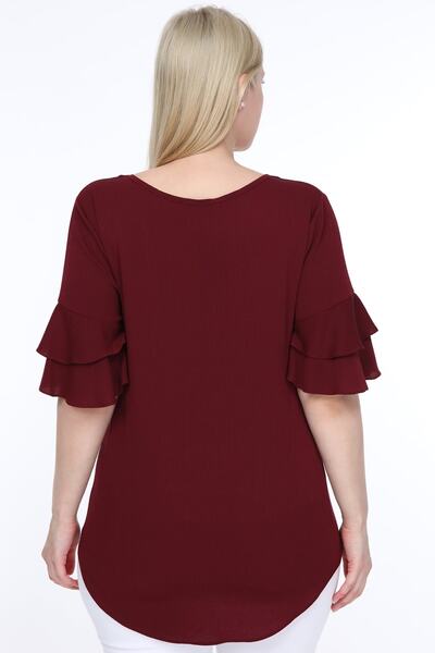 Lir Γυναικεία μπλούζα με μανίκια μπορντό σε Plus μέγεθος